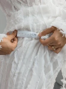 Momance 2pcs/Set Fashionable Feather Print Long Sleeve Top And Wide Leg Pants - White - View 3