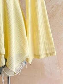 Soleia Plus Size Women's Vacation Yellow Flared Long Sleeve Layered Hem T-Shirt - Yellow - View 3