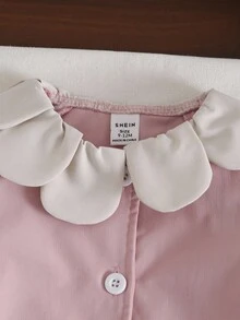 SHEIN 女宝宝可爱双口袋彼得潘领灯笼袖风衣，适合日常穿着