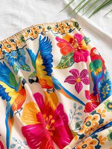 Soleia Soleia Women's Vacation Casual Elegant Tropical Floral Print Belted Strapless Jumpsuit, Suitable For Party, Evening, Sexy, Date, Beach Vacation, Summer Outfit, Holiday Date, Afternoon Tea, Seaside Beach Cruise Vacation, Urban Vacation, Boho Vacation, Music Festival, Beach Dress Can Be Worn Inside Or Outside, All Season Tropical Romper Beach Romper Vacation Romper Floral Romper