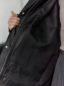 DAZY 女士PU皮革中长款休闲常规夹克女式外套