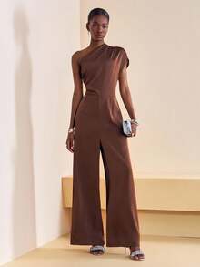 Zivah 2025 Autumn New Arrival Music Festival, Easter, St. Patrick's Day, Western Style, Nomadic Style, Birthday Party, Graduation Season, Campus Style, Student Wear, Casual Daily Outfit, Vacation, Cruise Travel, Beach, Sunbathing, Fashionable, Streetwear, Elegant Asymmetric Design Textured Fabric Brown Jumpsuit - Brown - View 3