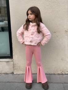 Young Girls T-Shirt Set - Pearl Black Pants & White T-Shirt Fall Winter - Pink - View 5