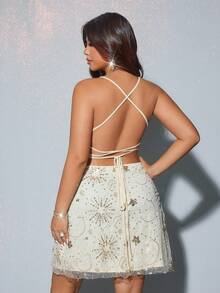 Viva Relle Plus Size Women's Fashionable Vacation Sequin Camisole Mini Dress