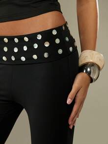 MISSGUIDED Quần ống loe cạp cao có nút bấm dành cho nữ, quần ống loe cạp cao, chất liệu vải co giãn, mặc vào các dịp trang trọng buổi tối - màu đen - Xem 5