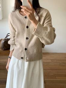 DAZY Women's Solid Color Elegant Korean Style Long Sleeve Cardigan, Autumn/Winter