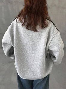 FRIFUL Women's Half-Zip Contrast Color Ribbon Decor Loose Fit Thermal Lined Thick Casual Hoodie