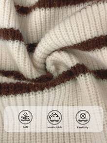 Elaquor Plus Size Women Striped Long Sleeve Casual Knit Cardigan, Autumn/Winter - Brown - View 6