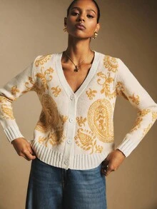Poéselle Cardigan lavorato a maglia elegante, retrò e romantico, versatile e minimale, da donna - Bianco - Visualizzare 4