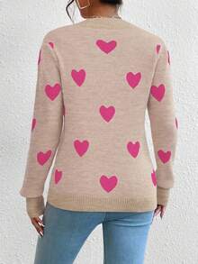 Chiquease 心形提花圆领休闲长袖女式毛衣，秋冬 - 彩色 - 查看 2