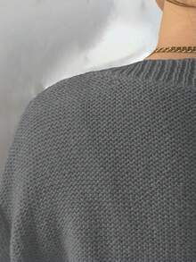 Elenzga Áo len dài tay cổ tròn dáng rộng thoải mái cho nữ cỡ lớn - Xám - Xem 3