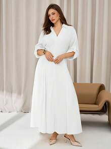 Auralis Váy sơ mi mùa hè cỡ lớn cho nữ, Váy dài tay mùa thu, Váy vàng phong cách Boho mùa hè cho nữ 2025 | Váy sơ mi công sở màu vàng bơ tay lỡ & hở phía trước | Trang phục thường ngày & công sở cho lễ Phục sinh, tiệc trưa, sân bay | Trang phục mùa hè cho nữ, Váy cho nữ, Phong cách Milkmaid, Thời trang màu vàng kem - trắng - Xem 3