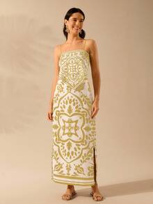 CAJUNI Women's Vintage Casual Boho Black Printed Long Slit Skirt - Yellow - View 7