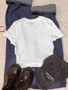 SHEIN Attitoon 女士圆领短袖合身度假花卉蓝色印花T恤，适合夏季，Y2K - 彩色 - 查看 2