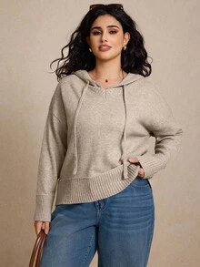 Elaquor Pull à capuche casual pour femmes grandes tailles en automne/hiver - Camel - Voir 3
