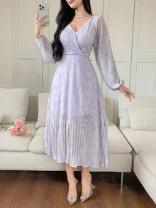 DAZY 大码碎花收腰长连衣裙，适合休闲、生日等场合，也可作为正式服装穿着。 - 藍色 - 查看 4