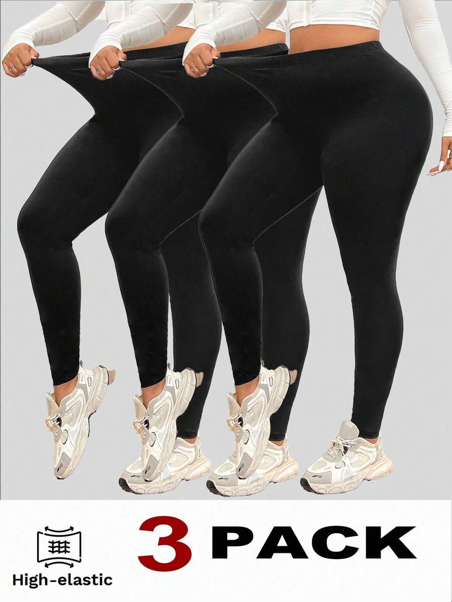 SHEIN EZwear Leggings casual skinny à haute élasticité pour grandes tailles