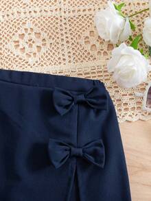 SHEIN 男婴可爱休闲百搭海军蓝蝴蝶结松紧腰短裤 - 藏蓝色 - 查看 3