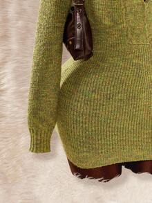 Amplova 秋冬休闲长袖深V领修身女式毛衣裙 - 彩色 - 查看 6