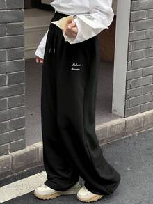 Dazy Kids 少女字母印花抽绳腰口袋宽松阔腿休闲裤 - 黑色 - 查看 4