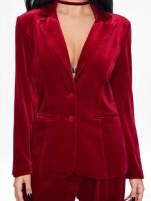 ROMWE Conjunto de traje de mujer de terciopelo burdeos (top de manga larga y pantalones sueltos, conjunto de 2 piezas) - Rojo - Ver 8