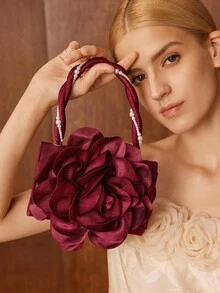 MOTF PREMIUM 立体花卉仿珍珠细节晚装包 - 酒紅色 - 查看 1