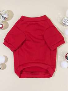 PETSIN 1件宠物圣诞主题羊毛红色运动衫 - 紅色 - 查看 2