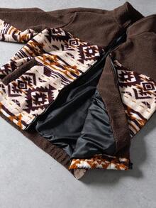 Manfinity EMRG Men's Long Sleeve Vintage Stand Collar Zip-Up Casual Jacket Brown Earthy Western Fleece Jacket Southwestern Fleece Jacket , Fall Winter