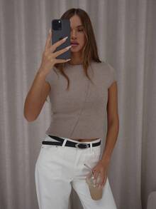 MUSERA Asymmetrical Button Down Knit Short Sleeve Top Classy Cute Sexy Streetwear Night Out Winter Party Evening Party Elegant Spring Sweater Summer - Apricot - View 1