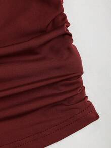 Sweetra Women's Summer Bronze Metallic Floral Camisole & Pleated Layered Mini Skirt Set - Burgundy - View 5