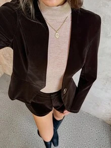 Lunelith SHEIN Lunessa Autumn Velvet Fitted Blazer & Shorts Suit Set