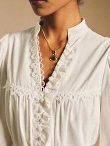 Poéselle 女士休闲纯色腰带长袖短款连衣裙 - 白色 - 查看 5