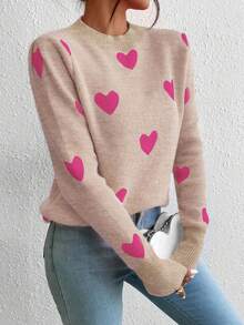 Chiquease 心形提花圆领休闲长袖女式毛衣，秋冬 - 彩色 - 查看 3