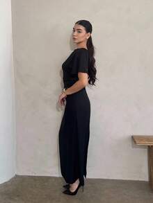 Andrea Bello Women's Linen Blended Solid Color Casual Dress, Summer,Bodycon Dress - Black - View 6