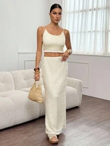 SHEIN Tall 2pcs Women Knitted Camisole Set, Casual Minimalist Daily Wear, Suitable For Summer & Autumn,Elegant Women's Set .Going Out Outfit.Chic Women's Set,Home, Casual, Elegant, Commuting, Versatile, High-Quality Upgrade, Personalized, Suitable For Parties, Commuting To Work, Meeting Customers, And Many Other Scenes, Old Money Style, Boss Feeling, Gangster Wife Style,White Dress For Civil Wedding,Fall Clothes For Women,Chic Women's Set