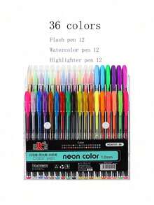 12Pcs/18Pcs/24Pcs/36Pcs/48Pcs/60Pcs Glitter Gel Pen & Fluorescence Pen, A Variety Of Colors To Choose From,Back To School - Multicolor - View 17