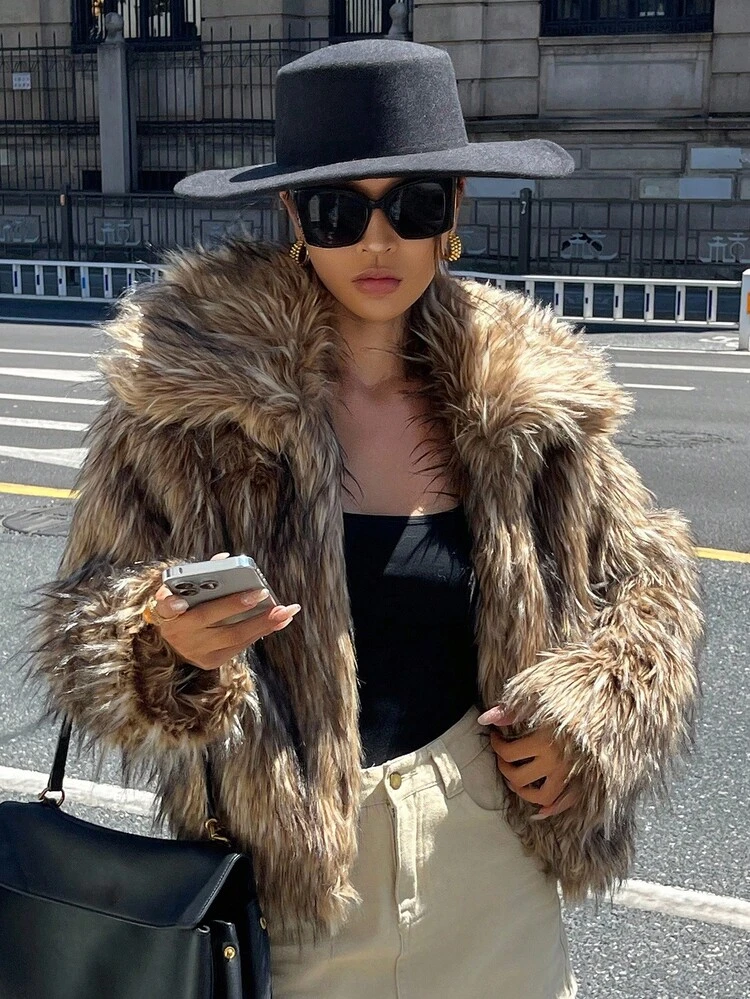 Women's Fluffy Jacket, Short Thick Style, Elegant Regular Fit, Winter Y2k Women Coats