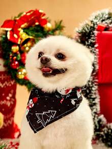 PETSIN 1pc Christmas Tree Print Pet Bandana, Lightweight Polyester Fabric, For Small/Medium Dogs, Christmas Party