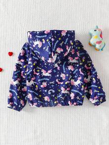 小女孩连帽拉链夹克，可爱俏皮的独角兽设计，保暖内衬，适合度假