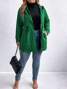 SHEIN LUNE Chaqueta con capucha con cordón de unicolor informal de talla grande, otoño