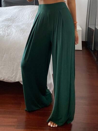 DAZY 纯色柔软针织垂坠阔腿女式家居裤，秋季睡衣