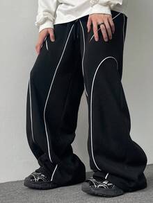 Manfinity Hypemode Men's Contrast Trim Drawstring Casual Loose Fit Sweatpants - Multicolor - View 4
