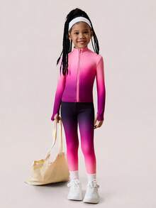 SHEIN 2 sztuki/zestaw dziewczęcego stroju sportowego, elastyczna dopasowana kurtka zapinana na zamek i obcisłe spodnie sportowe z wysokim stanem, odpowiednie do jogi, tenisa, badmintona, aktywności na świeżym powietrzu i codziennego treningu