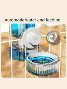 SHEIN 半件悬挂式自动宠物食品喂食器和饮水器套装，重力猫喂食器，带笼式碗