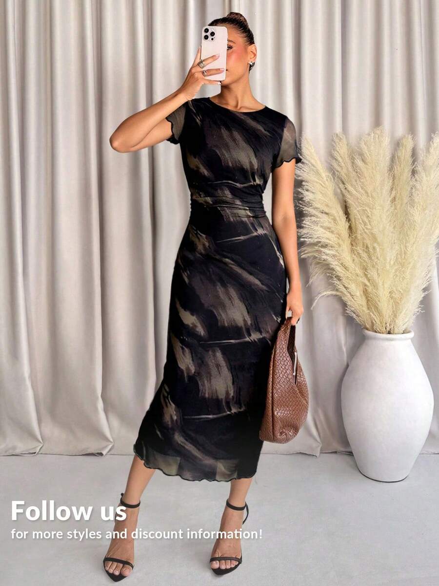 Lavishia 女士时尚印花短袖连衣裙，春夏 - 彩色 - 查看 1