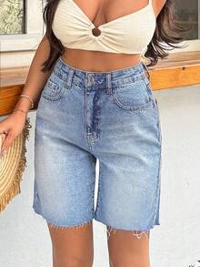 EURMUSE 100%Cotton Rigid Bermuda Short Medium Wash - Medium Wash - View 6