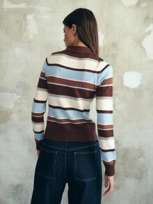 Nöista 这款纽扣开衫采用条纹领口、修身罗纹下摆和长袖设计，为女性冬季服装提供优雅迷人的叠穿单品；非常适合搭配衬衫、T恤或连衣裙，打造休闲时尚造型、精致外出、派对造型、毕业典礼宾客装扮以及精致的圣诞节或新年装束。 - 棕色 - 查看 2