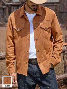 Manfinity Nomadique Men's Western Style Casual Vintage Solid Color Jacket Suede Jacket Men Western Wear Men Men Western Jacket Cowboy Jacket Men Western Jacket Men Fleece - Brown - View 4