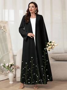 Al Najma 女式雏菊印花长袖宽松开襟阿拉伯长袍 - 白色 - 查看 6