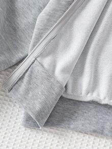 Genkimix Kids Toddler Girls Light Grey Casual Zip Up Hoodie, Jacket With Zipper And Lace Bow Details Drop Shoulder Regular Length Every Day Wear Fall Winter - Light Grey - View 6